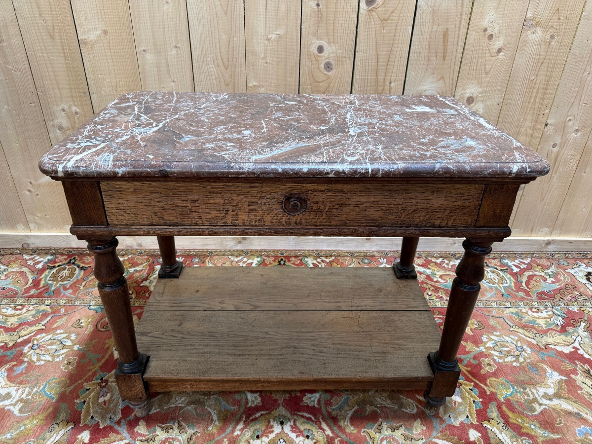 Table de métier à gibier - Console Napoléon III en chêne et marbre -photo-2