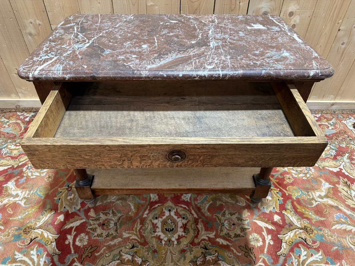 Table de métier à gibier - Console Napoléon III en chêne et marbre -photo-4