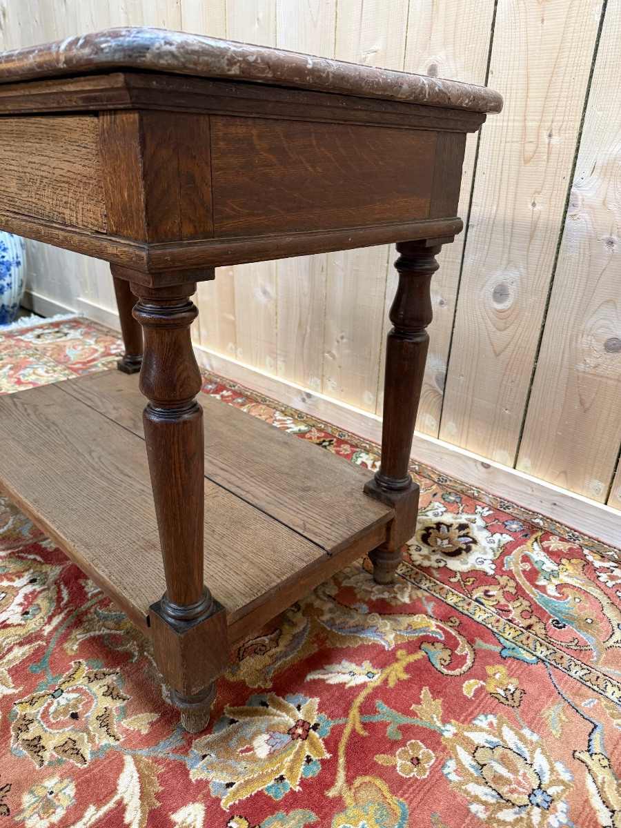 Table de métier à gibier - Console Napoléon III en chêne et marbre -photo-3