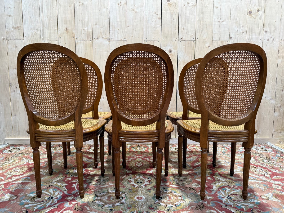 Suite Of 6 Louis XVI Style Wickerwork Medallion Chairs-photo-3