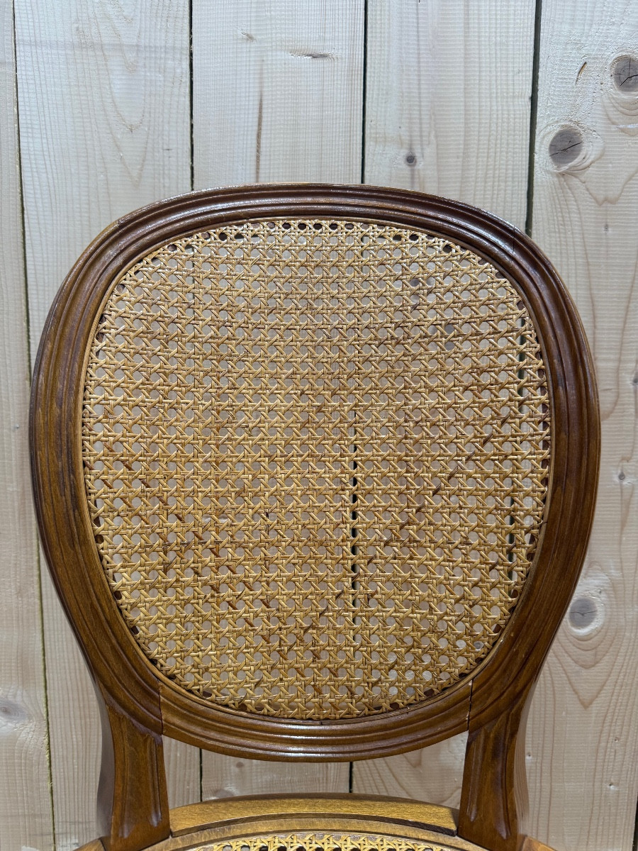 Suite Of 6 Louis XVI Style Wickerwork Medallion Chairs-photo-2