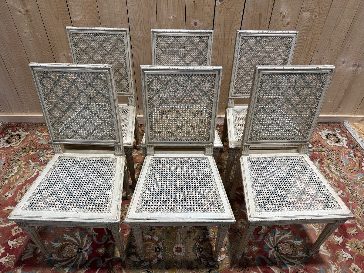 Suite Of 6 Louis XVI Style Painted Cane Chairs-photo-2