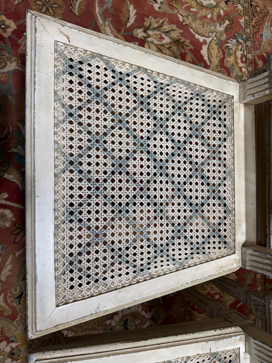 Suite Of 6 Louis XVI Style Painted Cane Chairs-photo-3