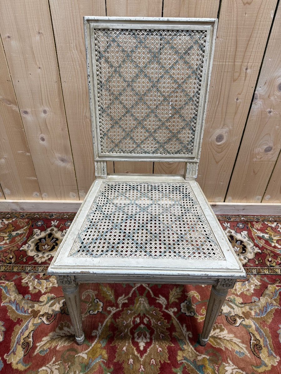 Suite Of 6 Louis XVI Style Painted Cane Chairs-photo-2