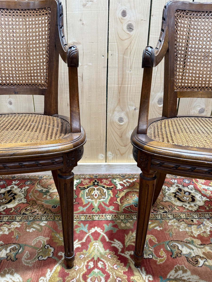 Pair Of Louis XVI Style Caned Armchairs-photo-2