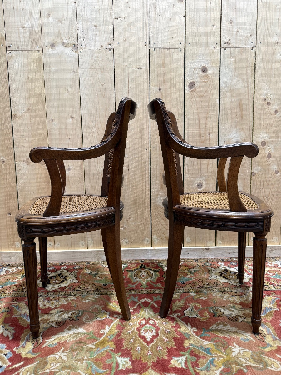 Pair Of Louis XVI Style Caned Armchairs-photo-3