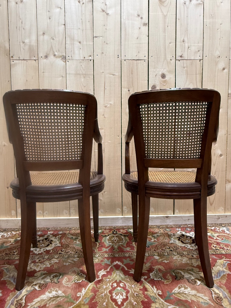 Pair Of Louis XVI Style Caned Armchairs-photo-4