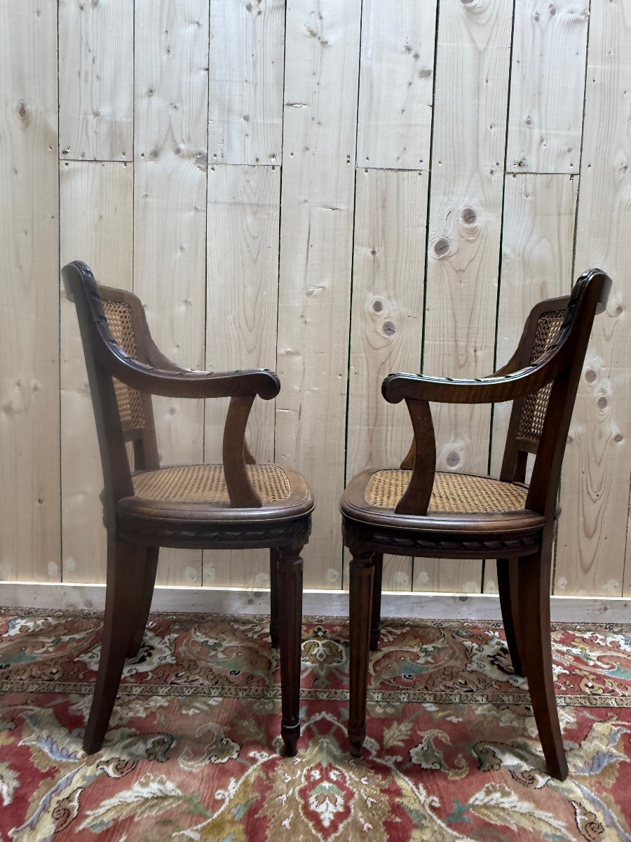 Pair Of Louis XVI Style Caned Armchairs-photo-1