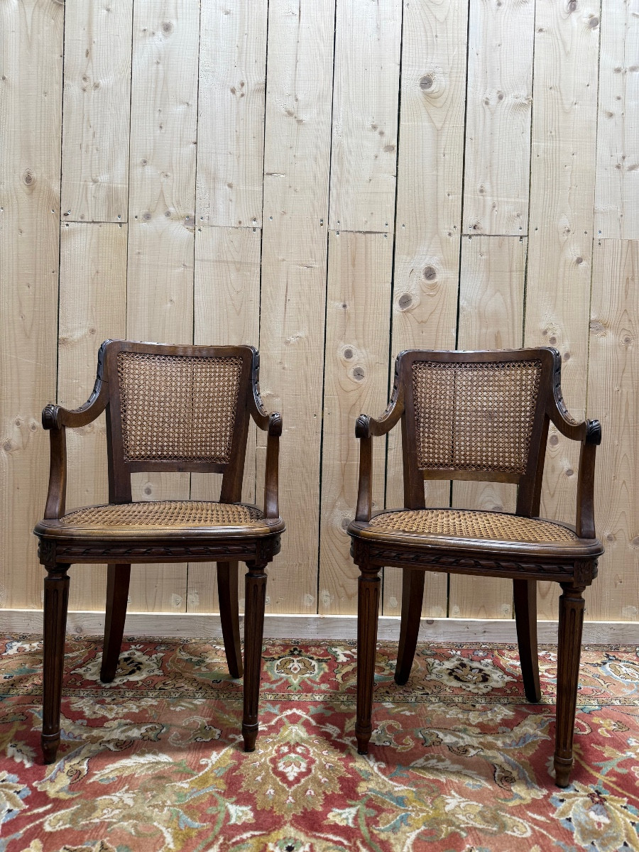 Pair Of Louis XVI Style Caned Armchairs