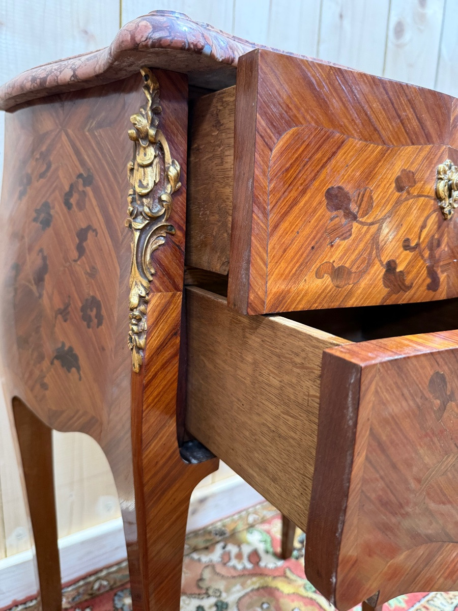 Pair Of Marquetry And Marble Bedside Tables In The Louis XV Style-photo-2