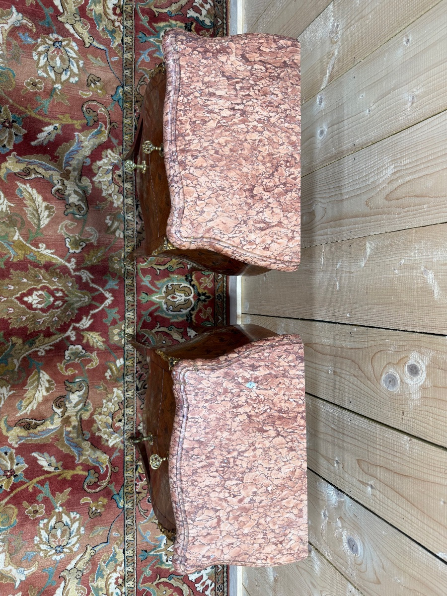 Pair Of Marquetry And Marble Bedside Tables In The Louis XV Style-photo-3