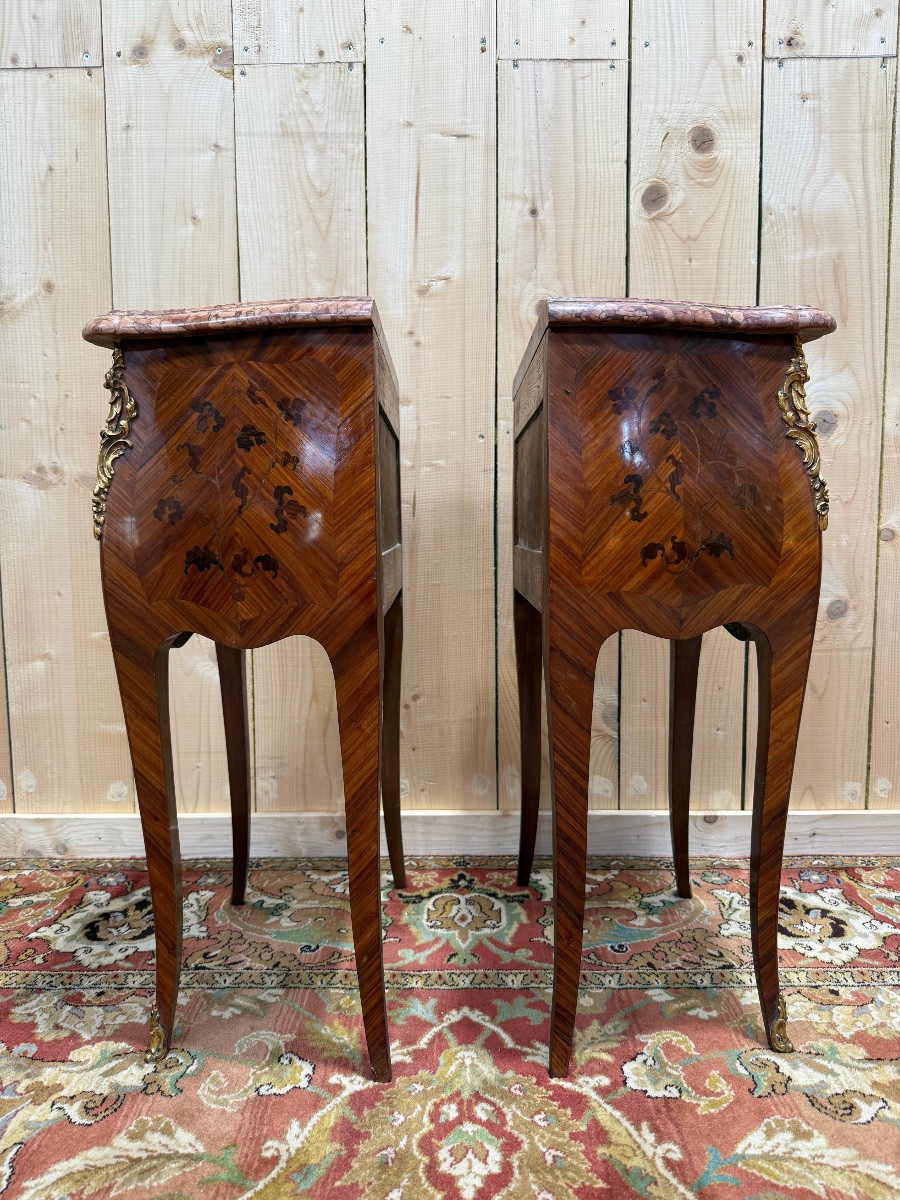 Pair Of Marquetry And Marble Bedside Tables In The Louis XV Style-photo-4