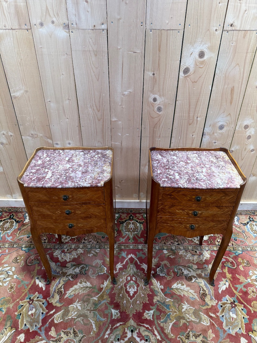 Pair Of Transition Style Bedside Tables In Marquetry-photo-2