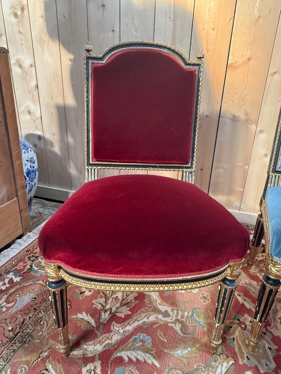 Suite de 4 chaises de style Napoléon III bois noirci et doré -photo-4