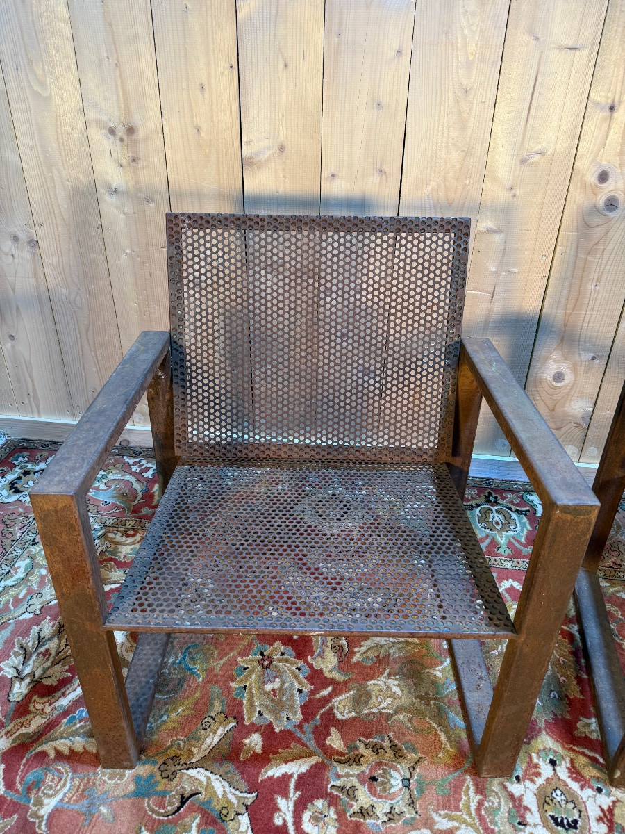 Paire de fauteuils de jardin en acier -photo-4