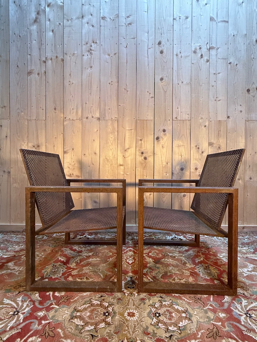 Paire de fauteuils de jardin en acier -photo-2