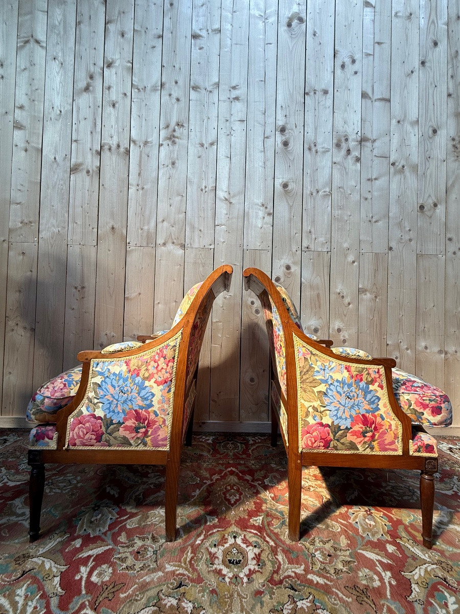 Paire de fauteuils - bergères de style Louis XVI -photo-2