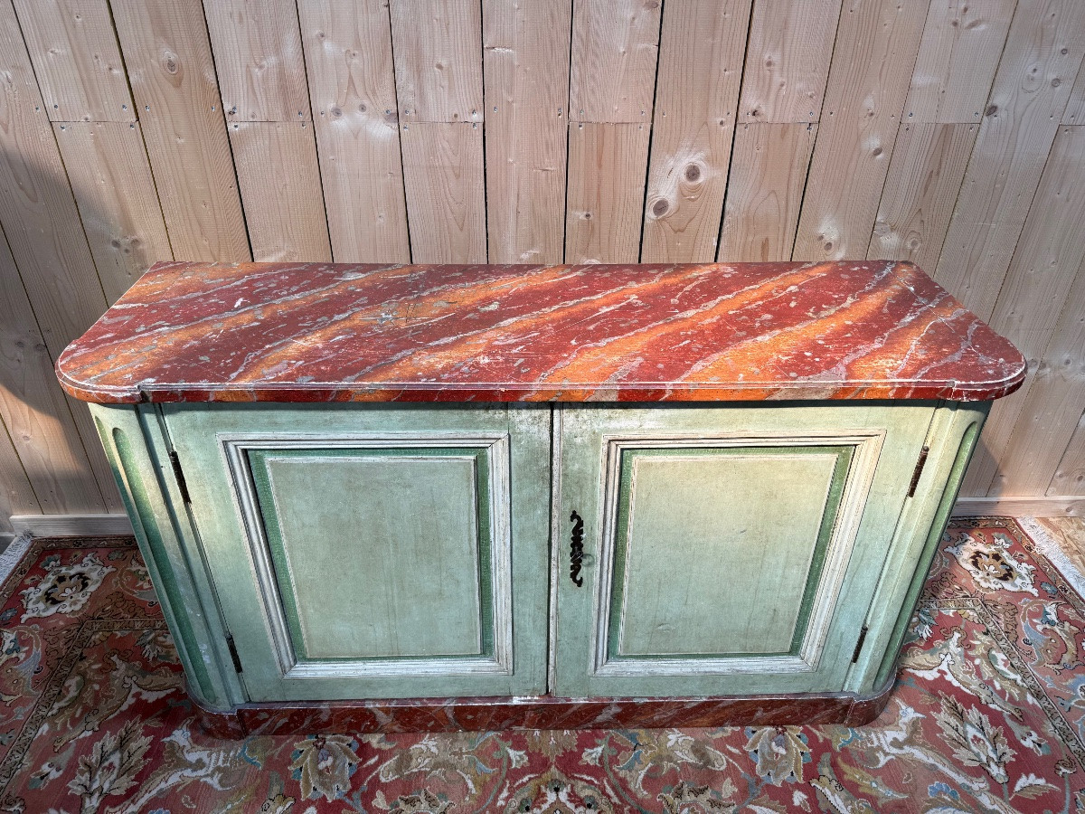 Buffet à plinthe Louis XIV style "Chasse" en bois et faux marbre -photo-2