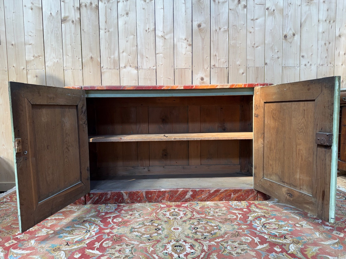Buffet à plinthe Louis XIV style "Chasse" en bois et faux marbre -photo-3