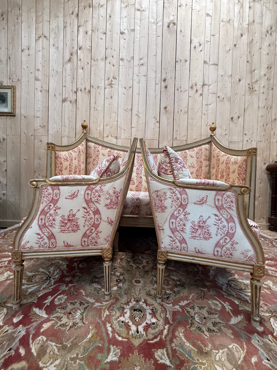 Salon d'époque Louis XVI en bois réchampi -photo-2
