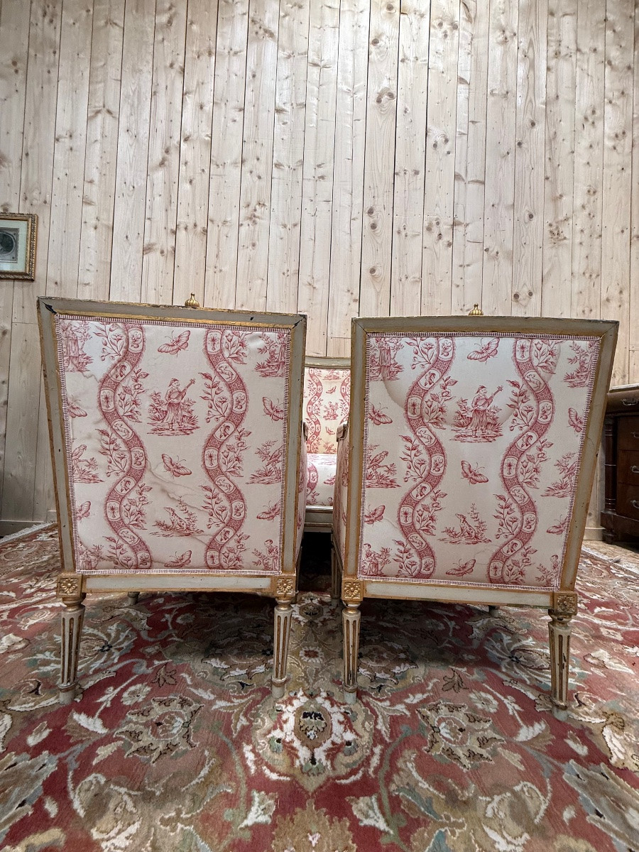 Salon d'époque Louis XVI en bois réchampi -photo-3