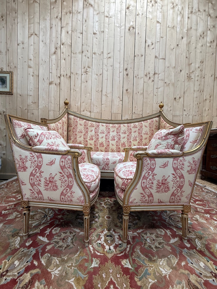 Salon d'époque Louis XVI en bois réchampi -photo-4