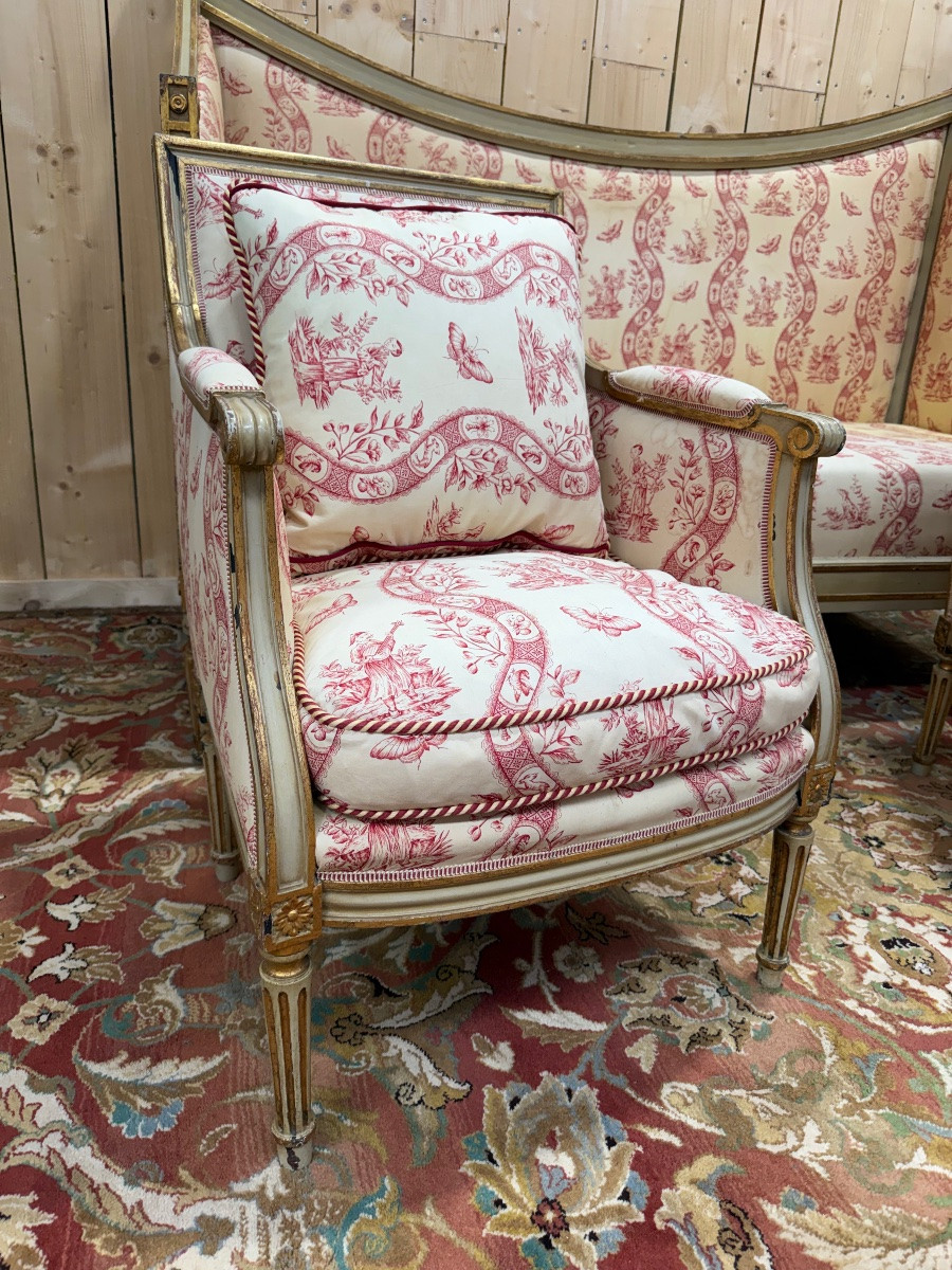 Salon d'époque Louis XVI en bois réchampi -photo-2
