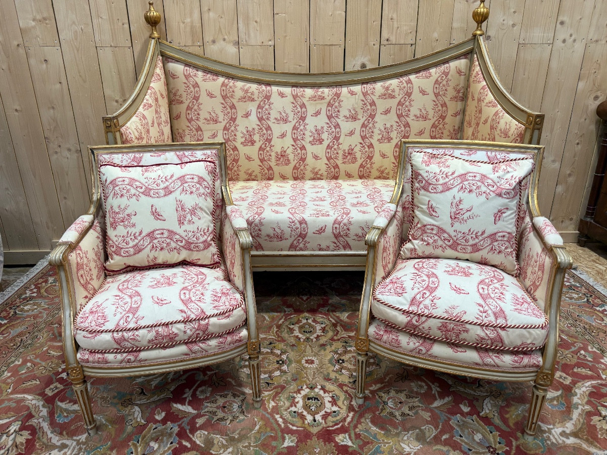 Salon d'époque Louis XVI en bois réchampi 