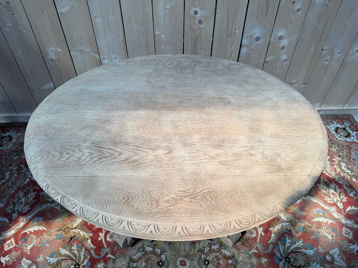 Table Napoléon III ovale en chêne à pied central-photo-2