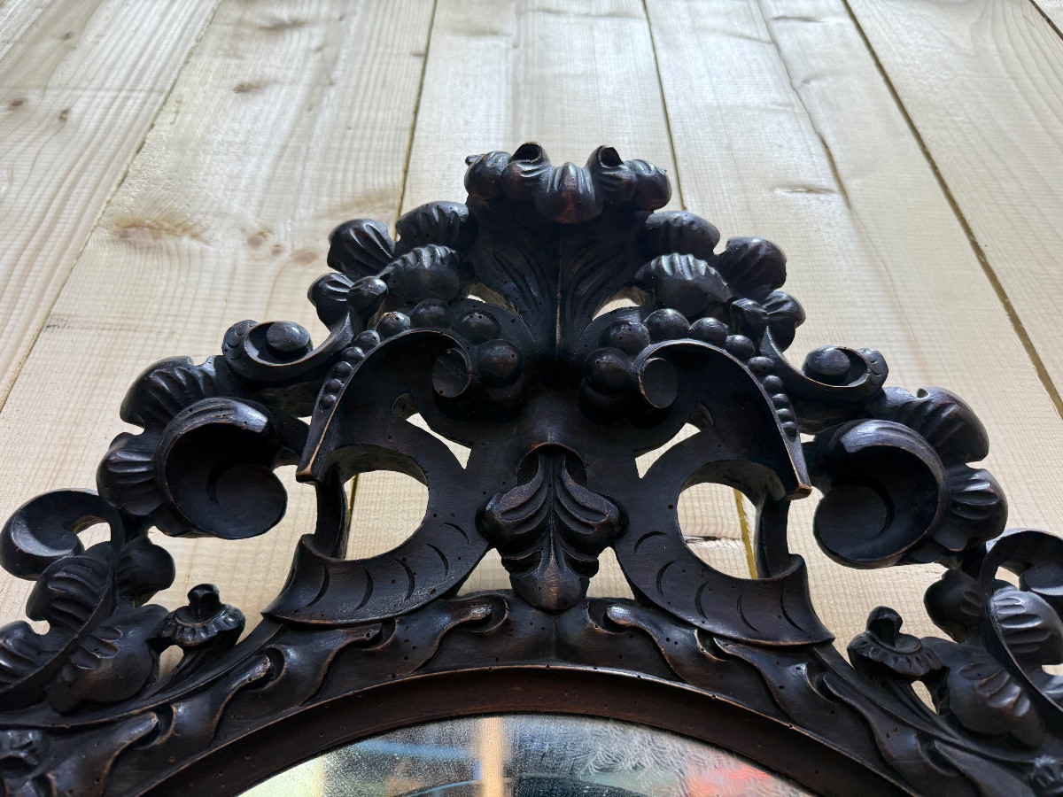 Carved Wooden Oval Mirror With -photo-4
