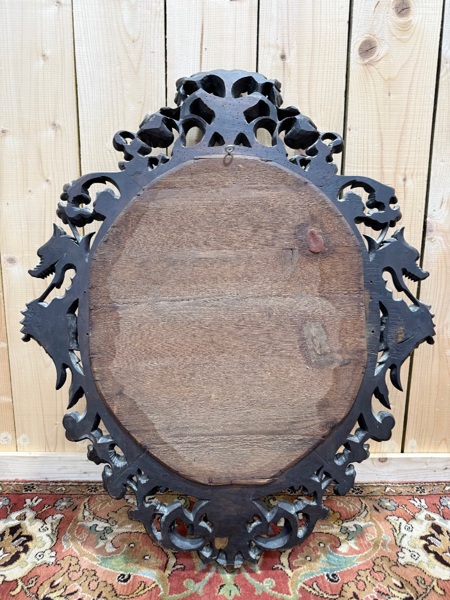 Carved Wooden Oval Mirror With -photo-1