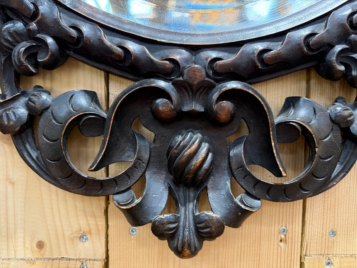 Carved Wooden Oval Mirror With -photo-2