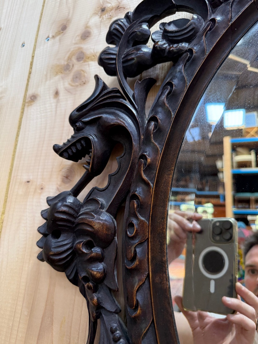 Carved Wooden Oval Mirror With -photo-4