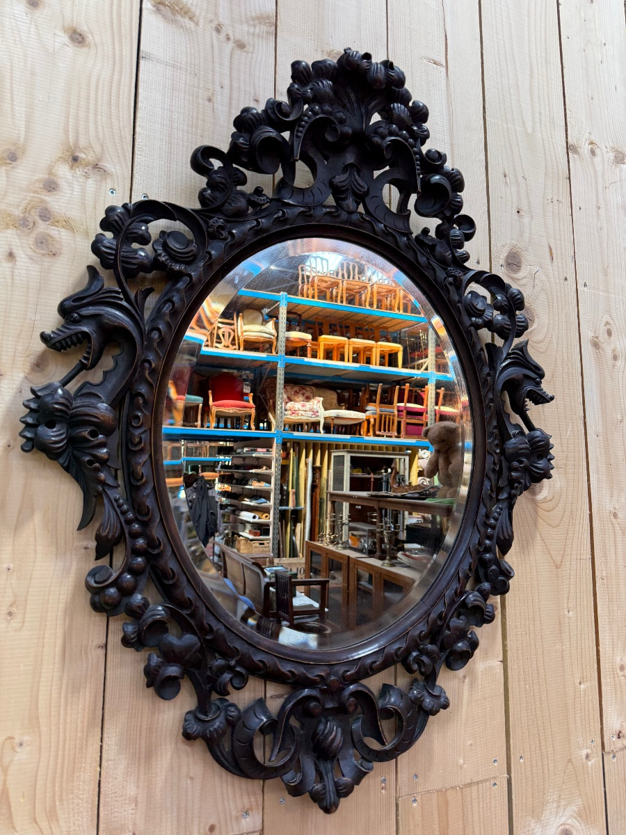 Carved Wooden Oval Mirror With 