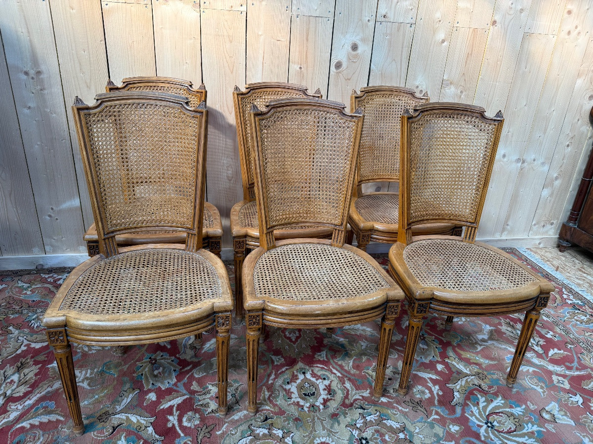Suite Of 6 Louis XVI Style Wickerwork Chairs-photo-2