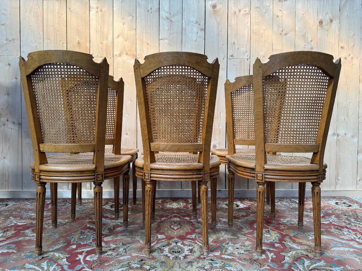 Suite Of 6 Louis XVI Style Wickerwork Chairs-photo-3