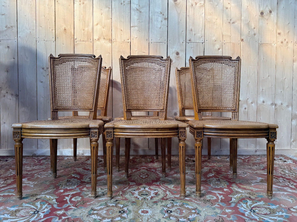 Suite Of 6 Louis XVI Style Wickerwork Chairs