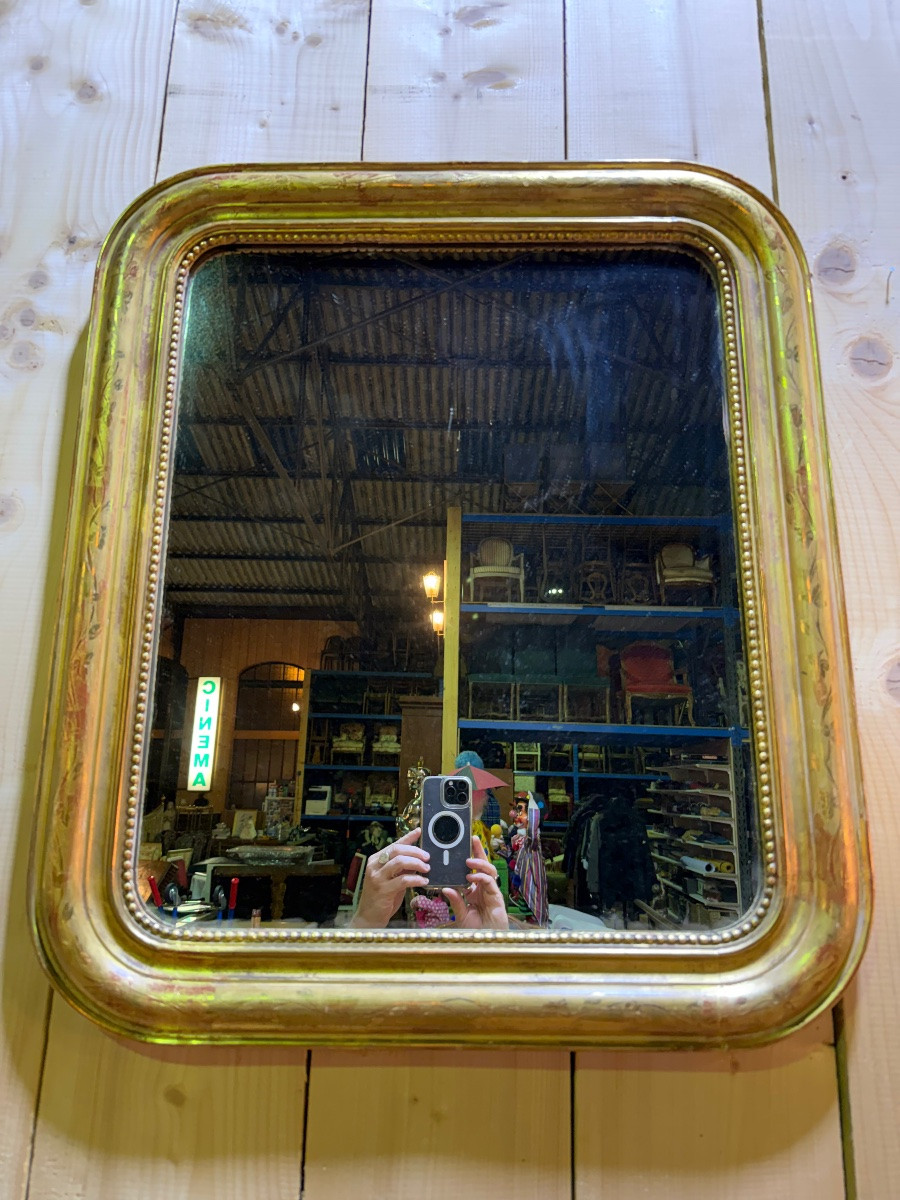 Louis XVI Style Mirror In Wood And Gilded Stucco-photo-2