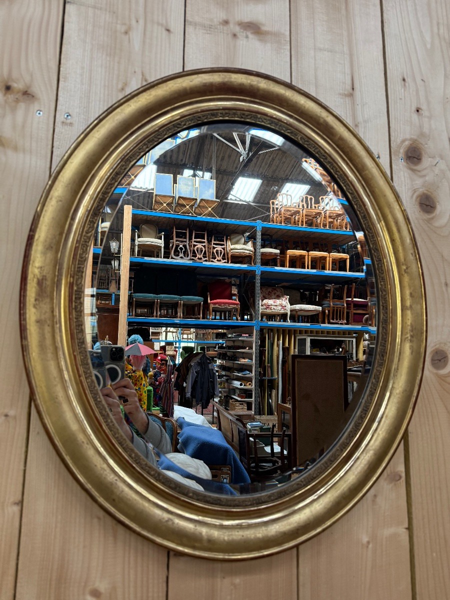 Gilded Oval Mirror Napoleon III Period-photo-3