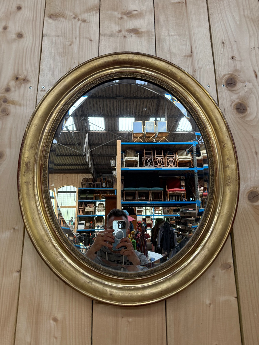 Gilded Oval Mirror Napoleon III Period-photo-4
