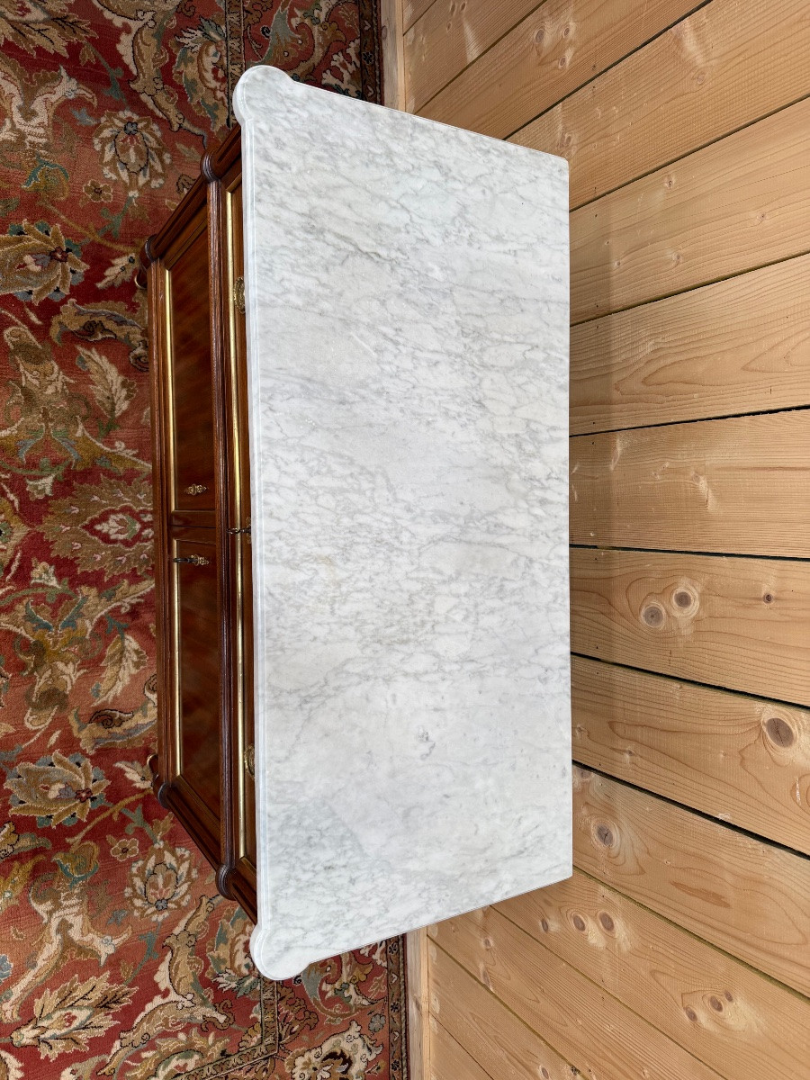 Louis XVI Style Sideboard In Mahogany And Carrara Marble-photo-2