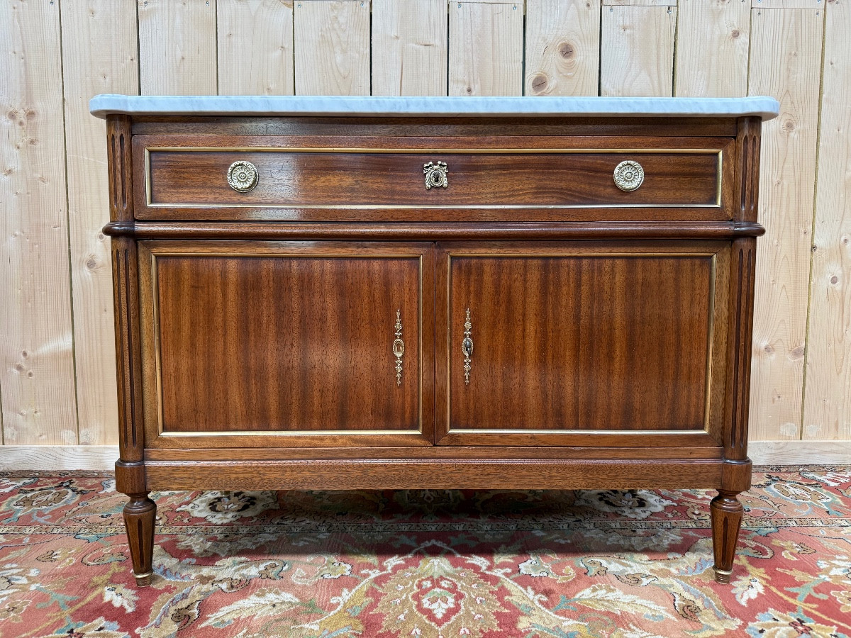 Louis XVI Style Sideboard In Mahogany And Carrara Marble