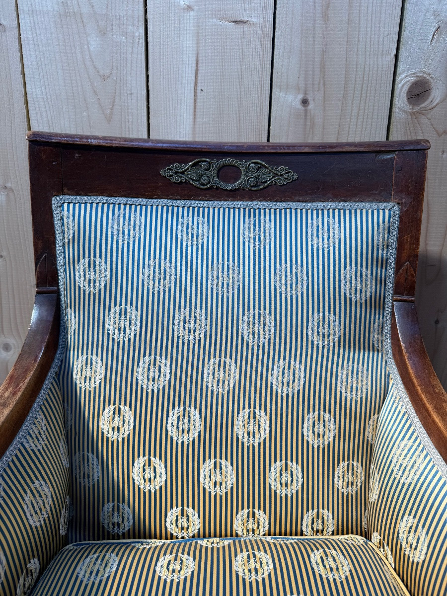 Fauteuil - Bergère d'époque Empire en soie -photo-2