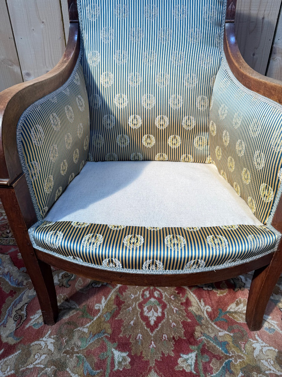 Fauteuil - Bergère d'époque Empire en soie -photo-4