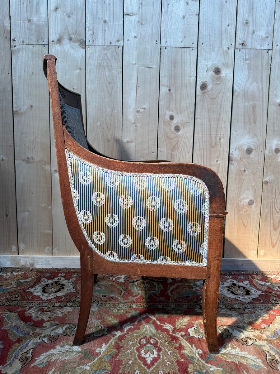 Fauteuil - Bergère d'époque Empire en soie -photo-3