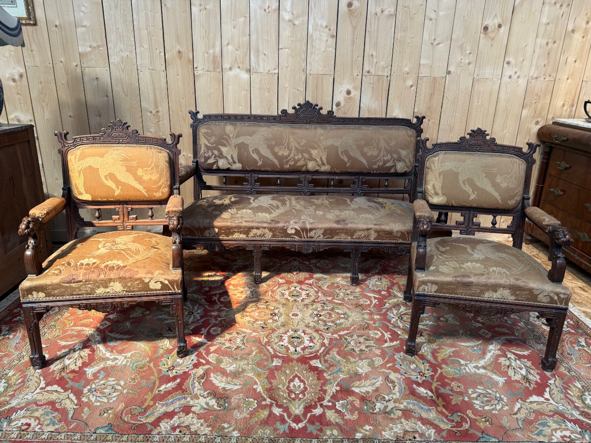 Salon Japonisant / Canapé et paire de fauteuils 