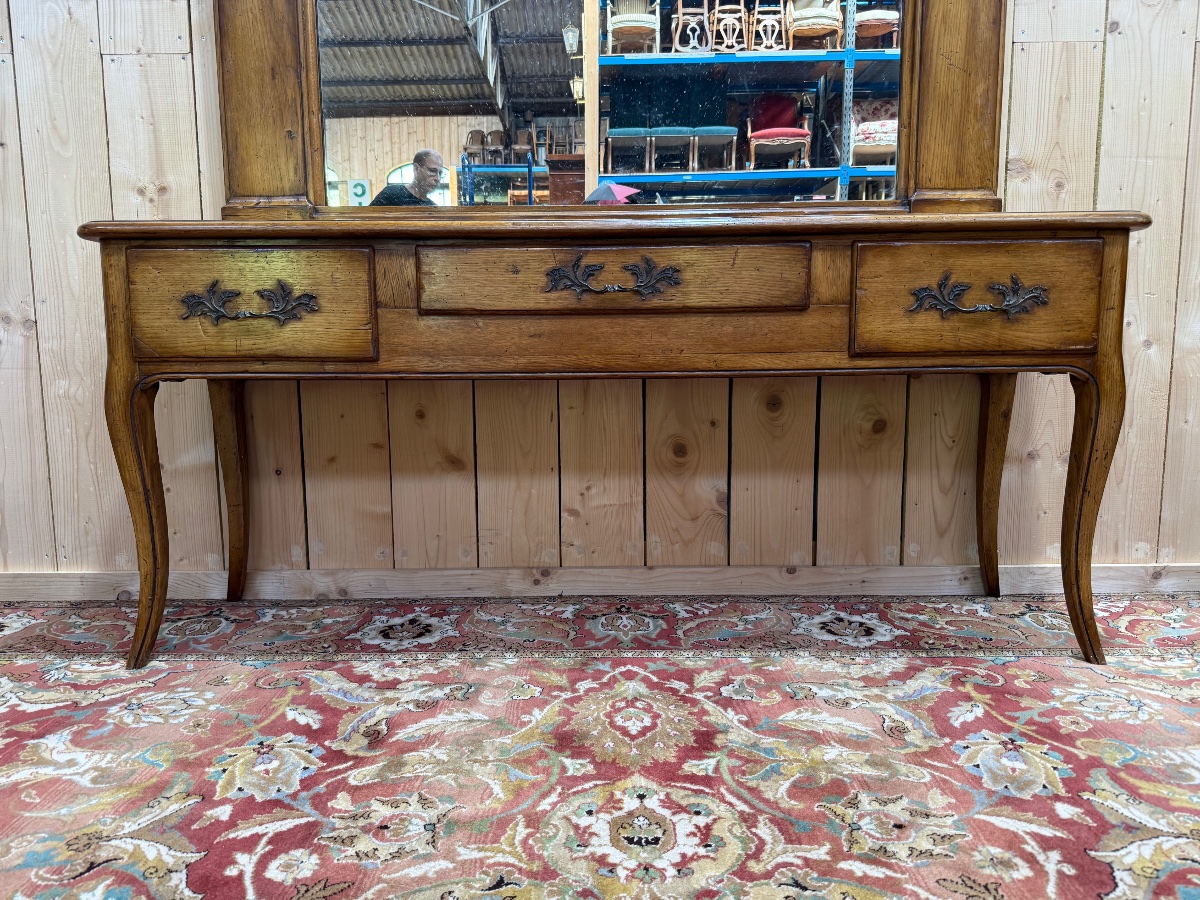 Console de style Louis XV et son miroir trumeau en chêne massif -photo-1
