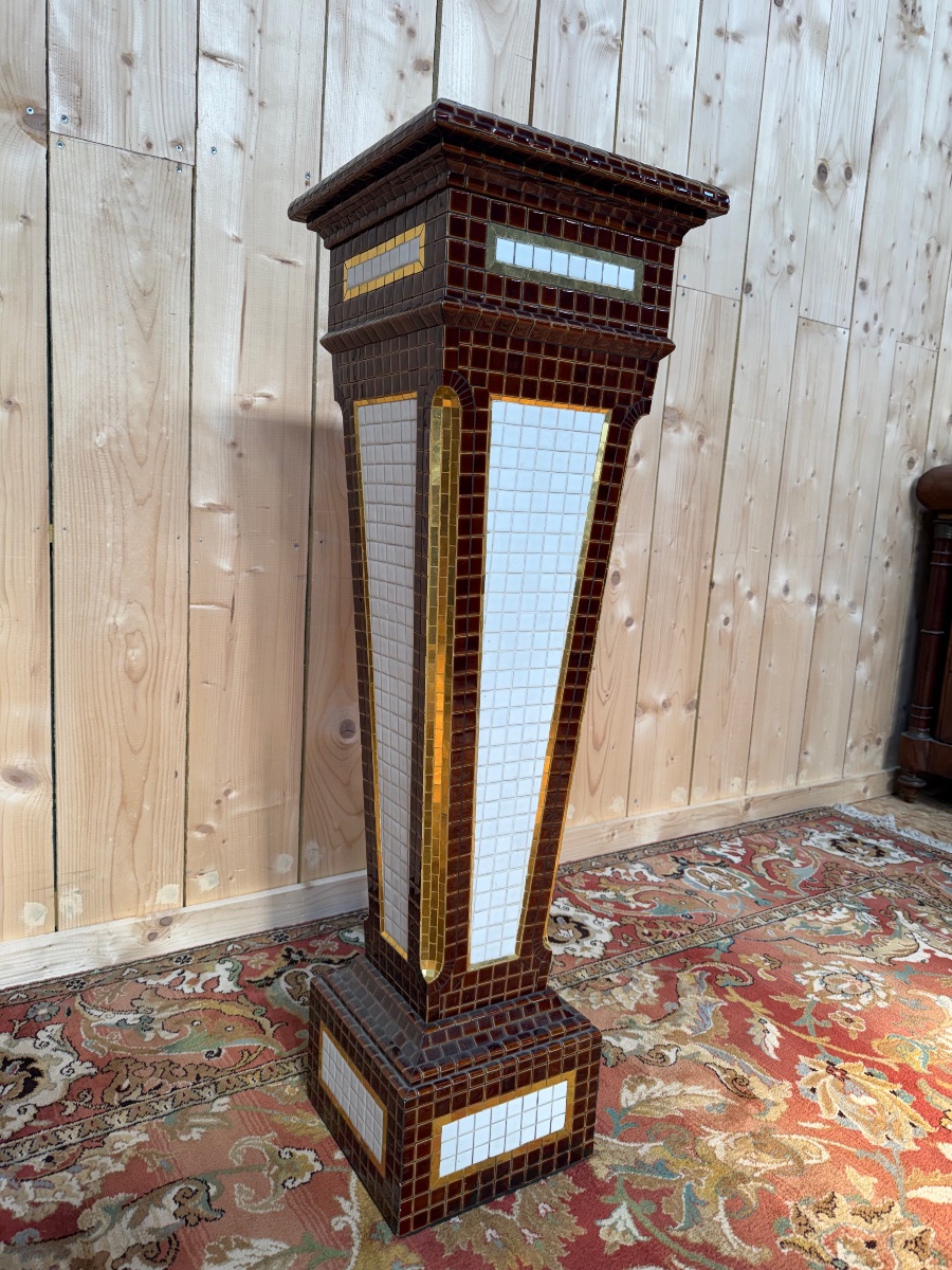 Colonne - Selette Gaine de présentation d'époque Art Déco en faïence-photo-4