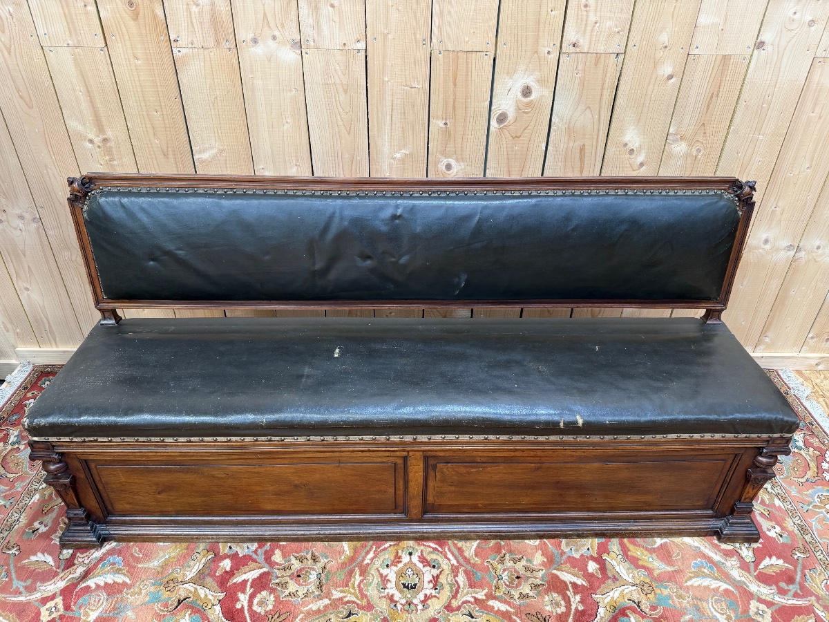 Banc - Coffre de style Haute époque / Renaissance en noyer -photo-2