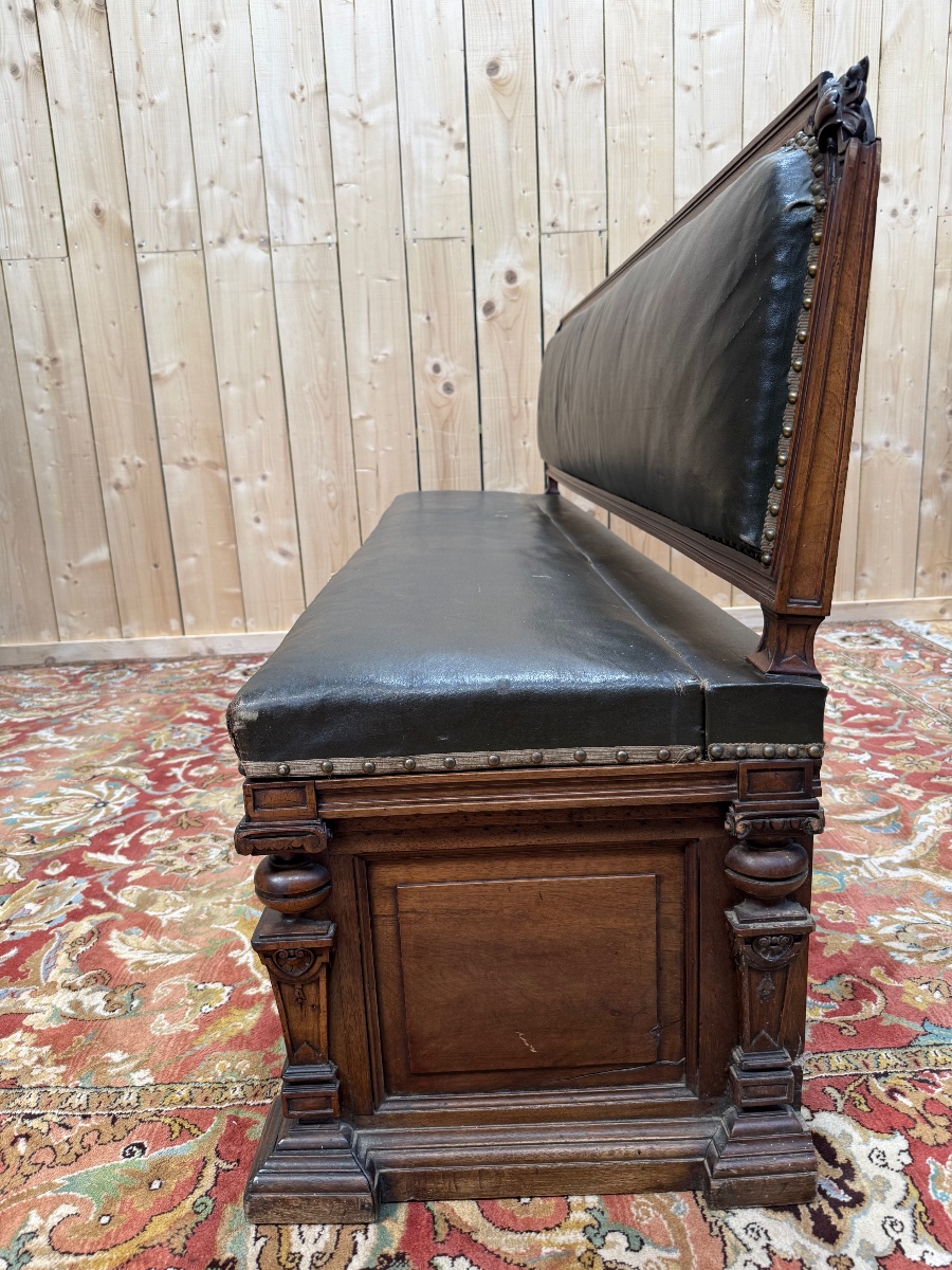 Banc - Coffre de style Haute époque / Renaissance en noyer -photo-1